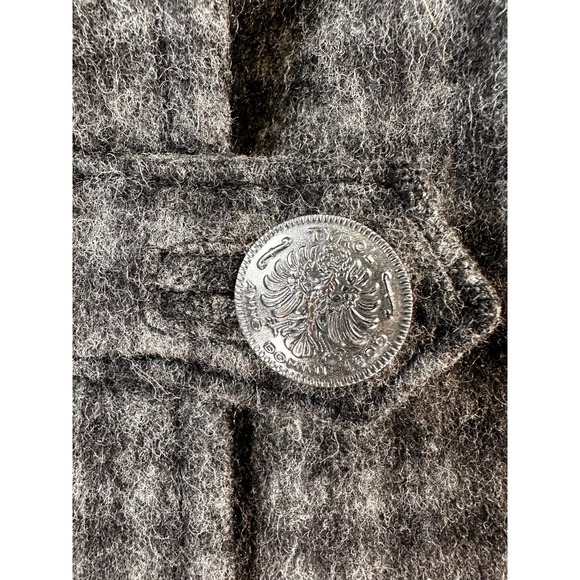 VTG Laponia Austrian Cape OS Black Gray Houndstooth Velvet Collar Double Button - Picture 6 of 8
